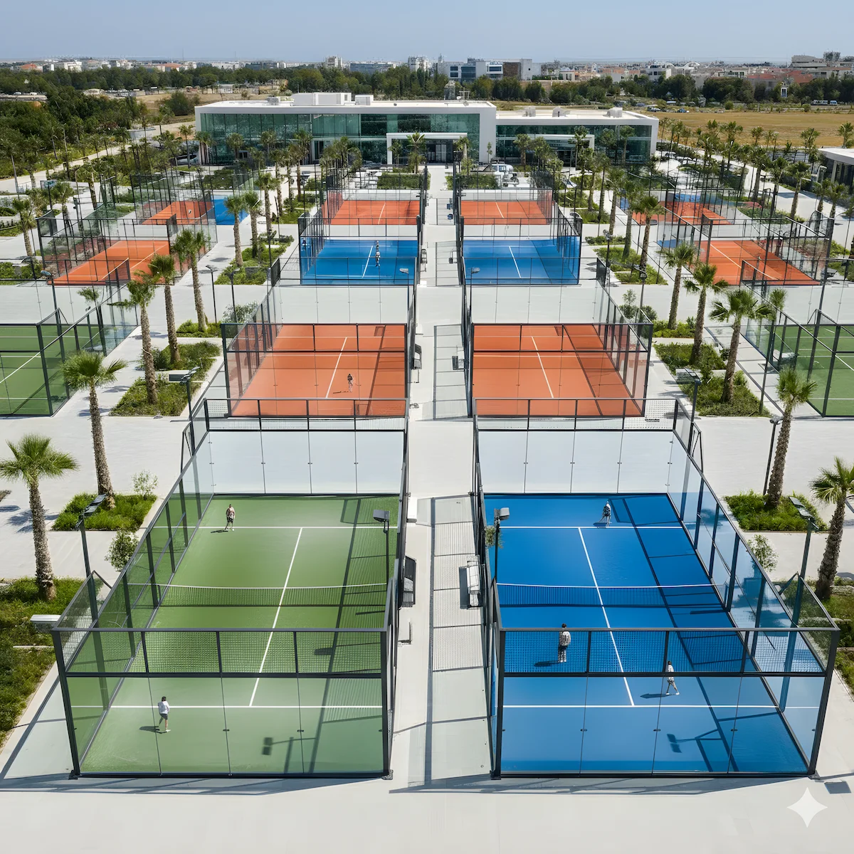 Wide view of all courts